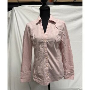 Workwear Chic Button Down Pink Striped Blouse Ann Taylor 8P